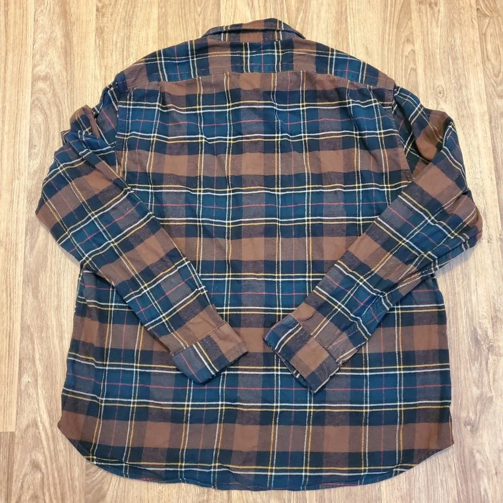 J. Crew Flannel Shirt Men XL Brown Midweight Regenerative Cotton Classic‎ Work